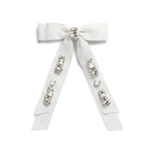 Rock Candy Rhinestone Embellished Satin Bow Clip | Hair Clip | Hair Accessory for Girls for Any Occasion (White)