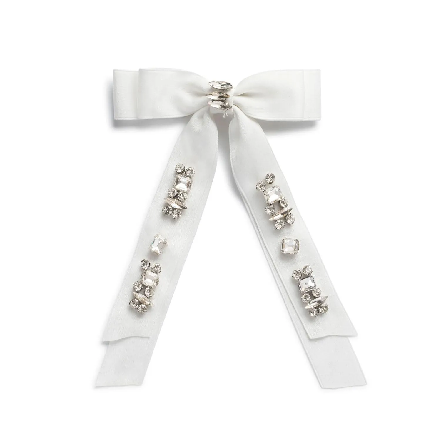 Rock Candy Rhinestone Embellished Satin Bow Clip | Hair Clip | Hair Accessory for Girls for Any Occasion (White)