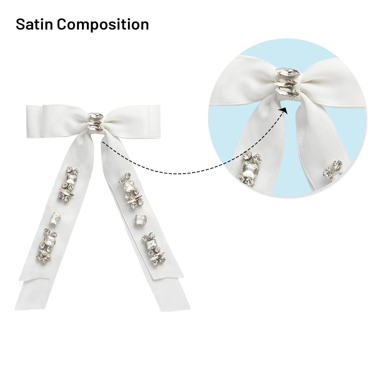 Rock Candy Rhinestone Embellished Satin Bow Clip | Hair Clip | Hair Accessory for Girls for Any Occasion (White)