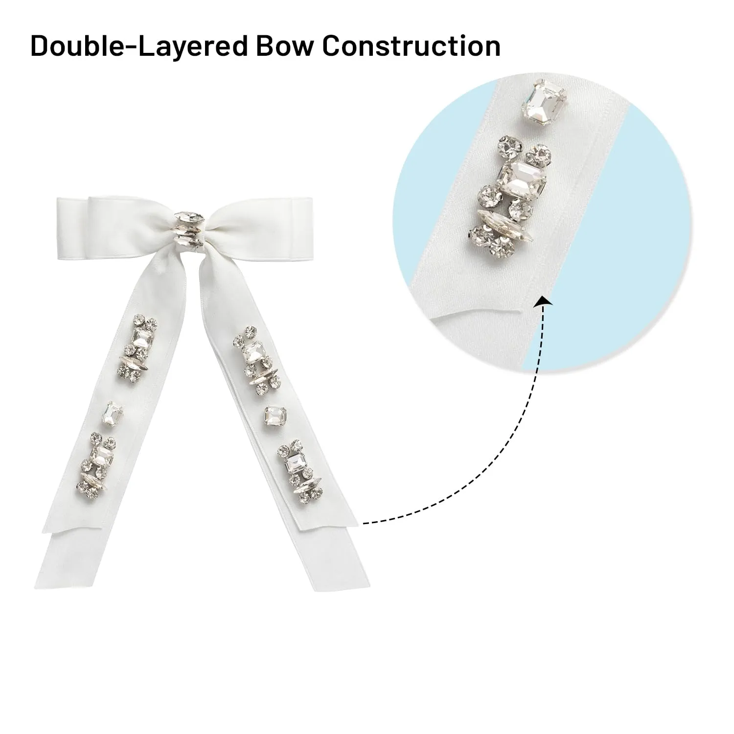 Rock Candy Rhinestone Embellished Satin Bow Clip | Hair Clip | Hair Accessory for Girls for Any Occasion (White)