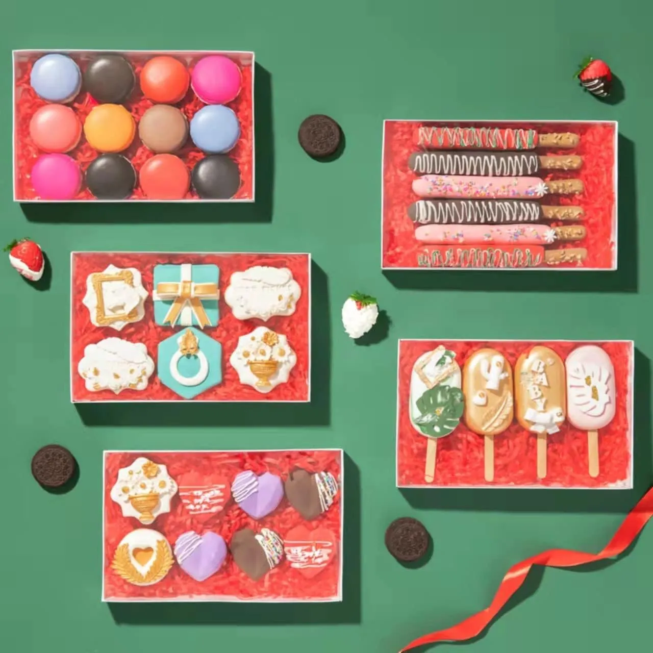 RomanticBaking 24 Pack 9 1/2" x 6" x 1 1/4" Clear White Cookie Boxes with Full Window,Bakery Cakesicle Boxes Macaron Boxes for Christmas Valentine's Halloween Easter Father's Mother's Day Wedding