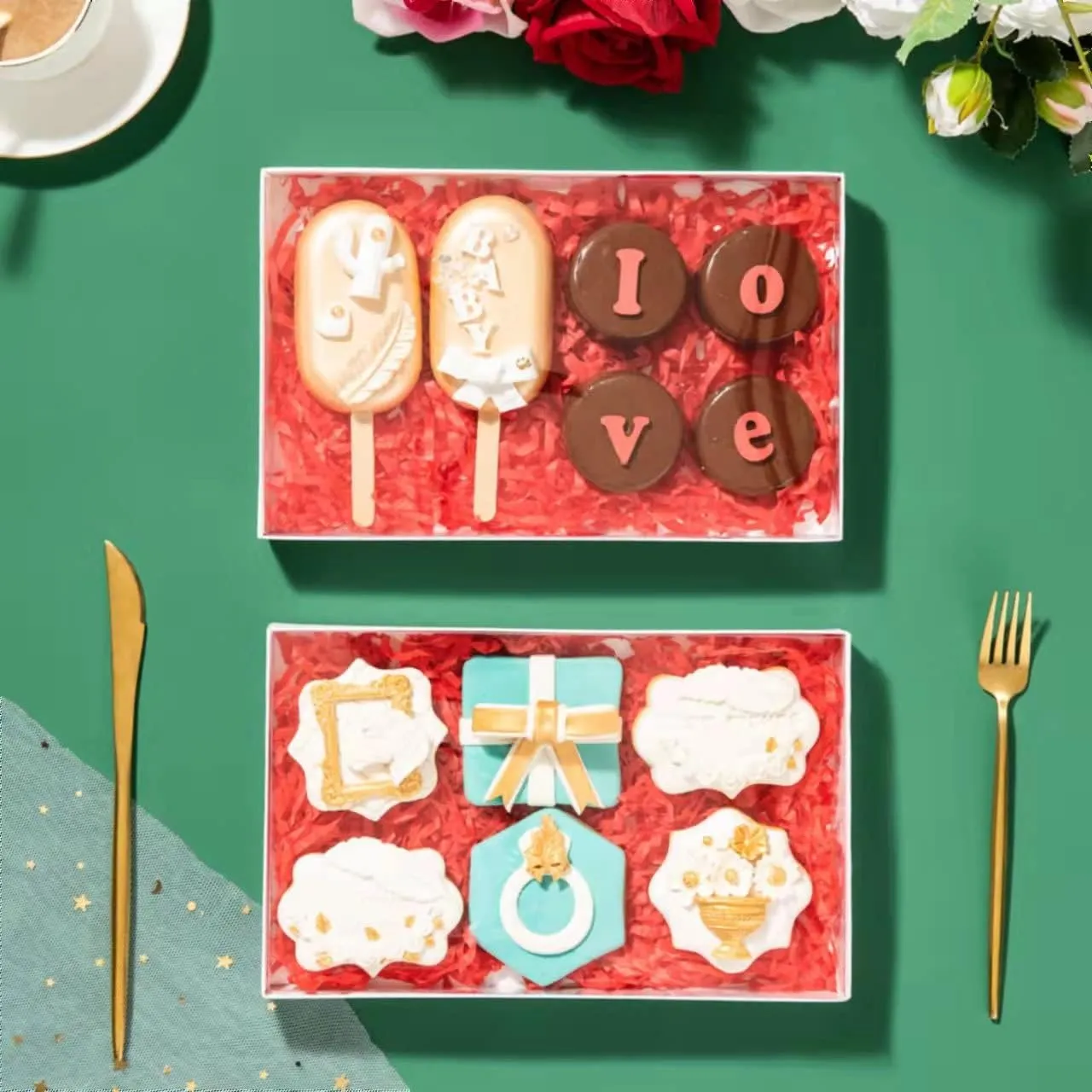 RomanticBaking 24 Pack 9 1/2" x 6" x 1 1/4" Clear White Cookie Boxes with Full Window,Bakery Cakesicle Boxes Macaron Boxes for Christmas Valentine's Halloween Easter Father's Mother's Day Wedding