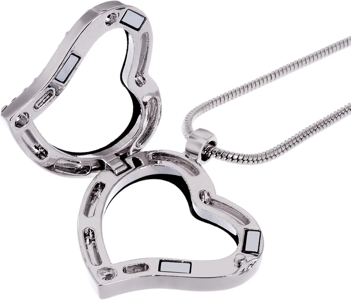 RUBYCA Living Memory Heart Locket Snake Chain Necklace Crystal Floating Charm DIY Silver Tone 10Pcs