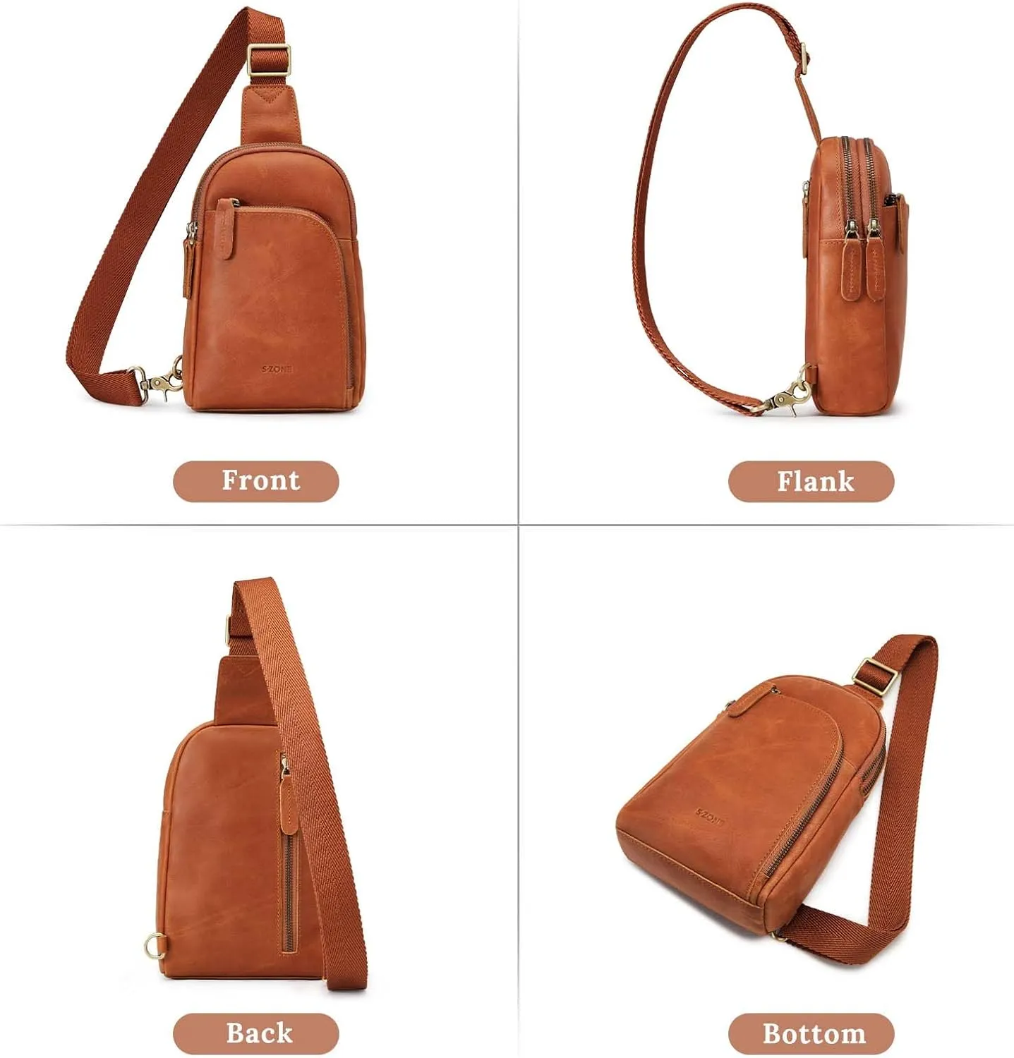 S-ZONE Genuine Leather RFID Blocking Small Sling Bag Women Crossbody Fanny Packs
