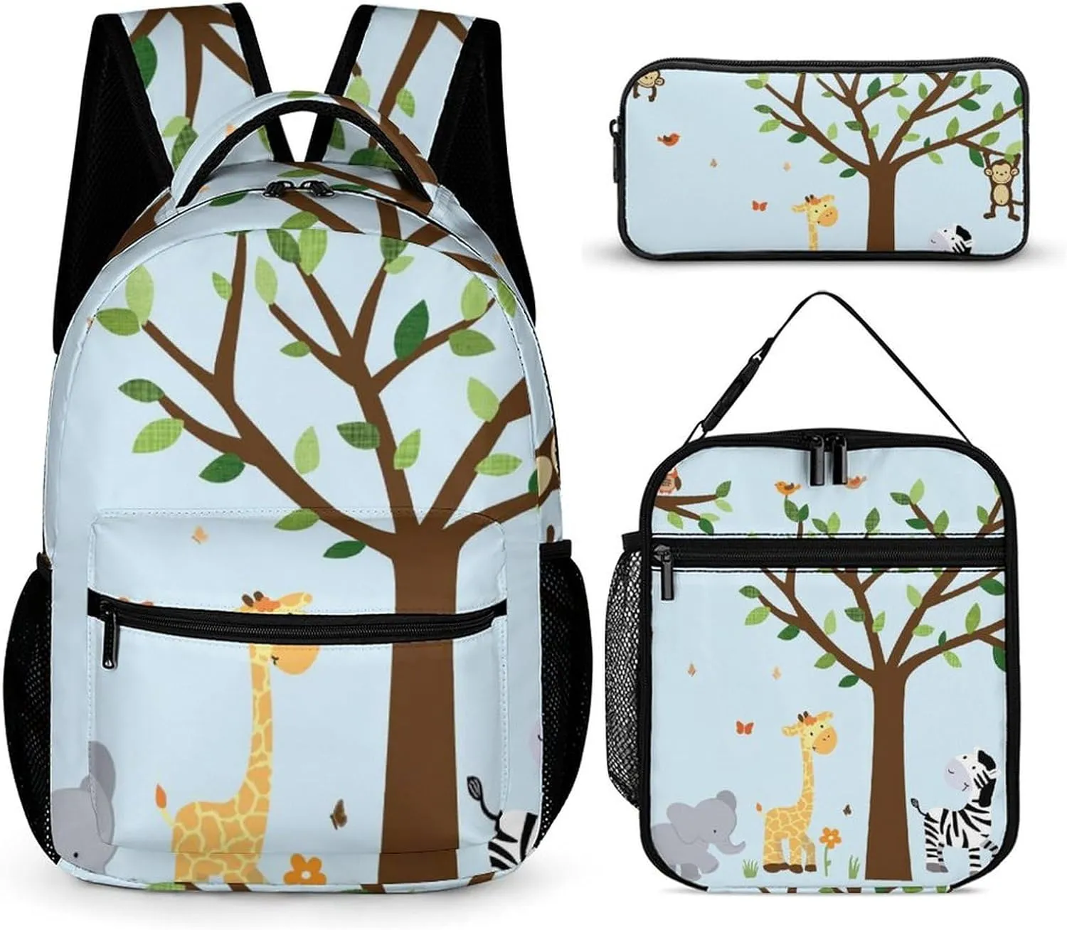 Safari Pride Jungle Tree 3 Pieces Backpack Set with Lunch Bag Pencil Case Travel Daypack Lunch Tote Bags Purse