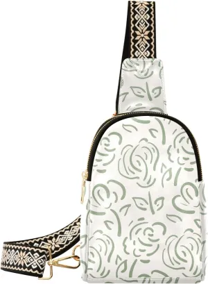 Sage Art Outline Sling Bag for Women, Leather Crossbody Bag Purses for Women Anti Theft Sling Bag Fanny Packs