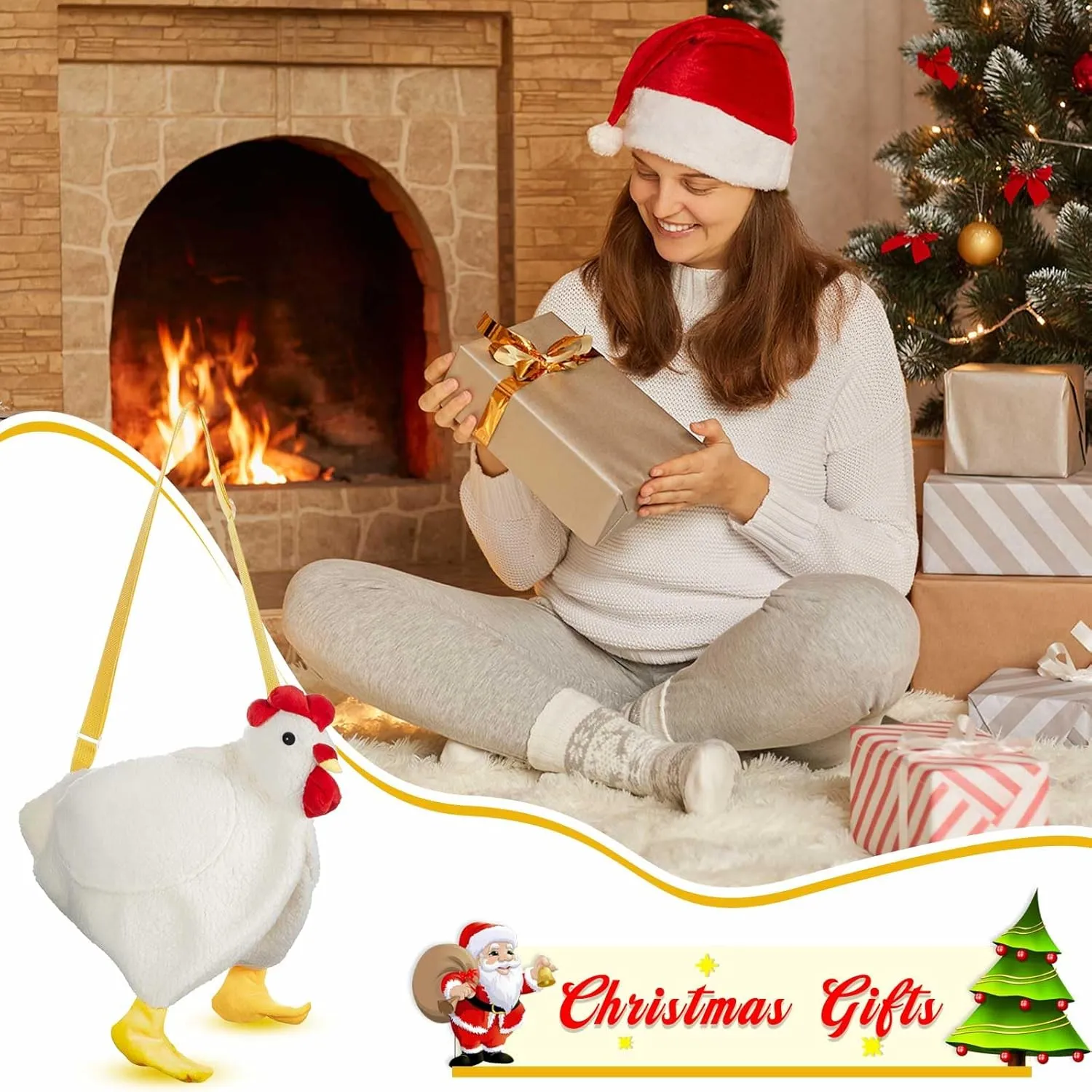Saintrygo Chicken Hen Purse Bag Fluffy Shoulder Handbag Cute Funny Animal Gift for Christmas for Women Girls