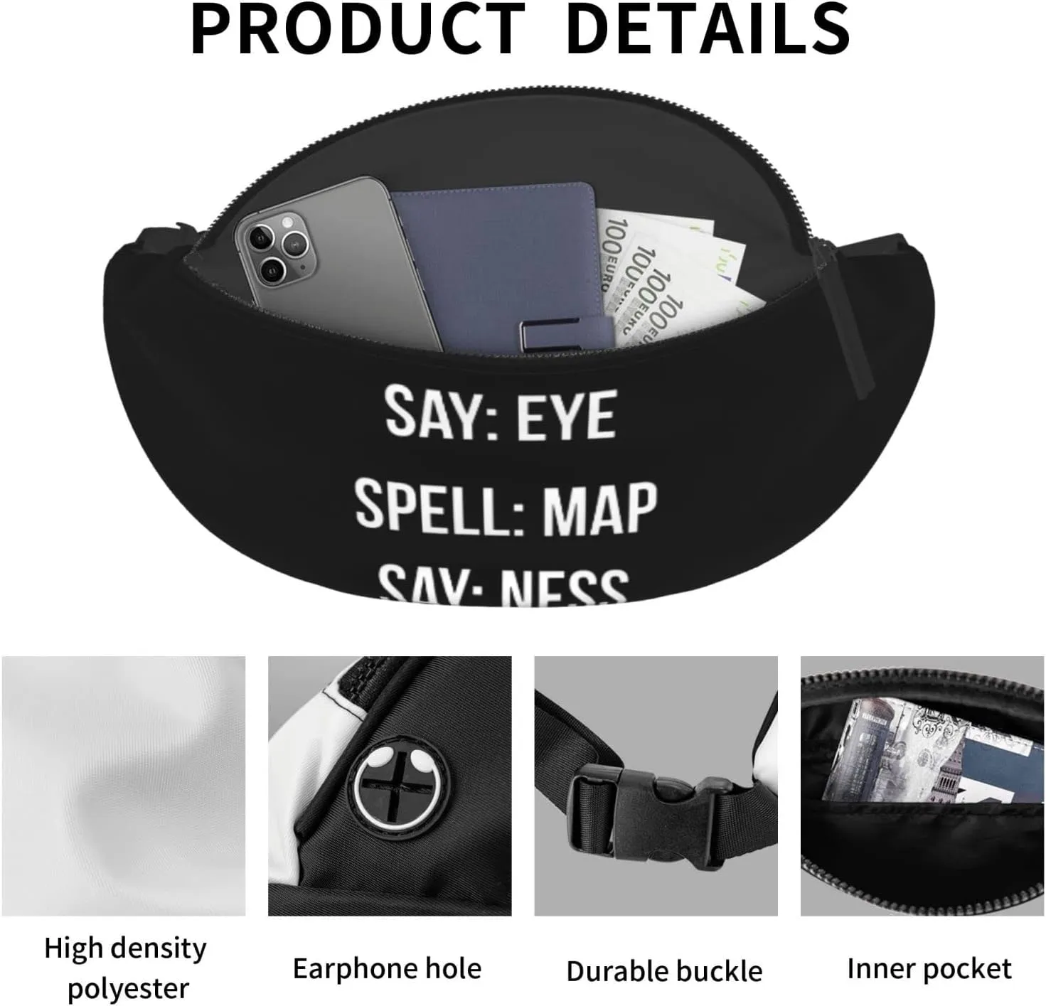 Say Eye Spell Map Say Ness Adjustable Leisure Waistpack Outdoor Sports Running Waistpack Travel Phone Bag