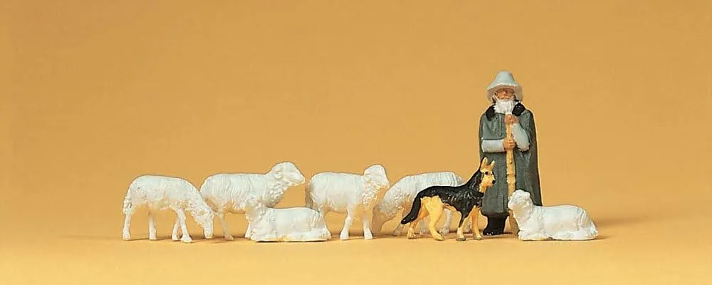 Shepherd w/Flock of Sheep & Dog HO Scale Preiser Models