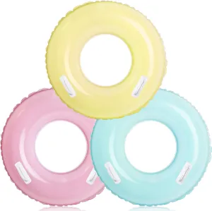 ShinyRelief 3 Pack 33'' Inflatable Pool Floats with Handle for Kids Adult Macaron Swim Tube Rings Inner Tubes, Pool Floaties Toys Beach Swimming Summer Bachelorette Party Toys