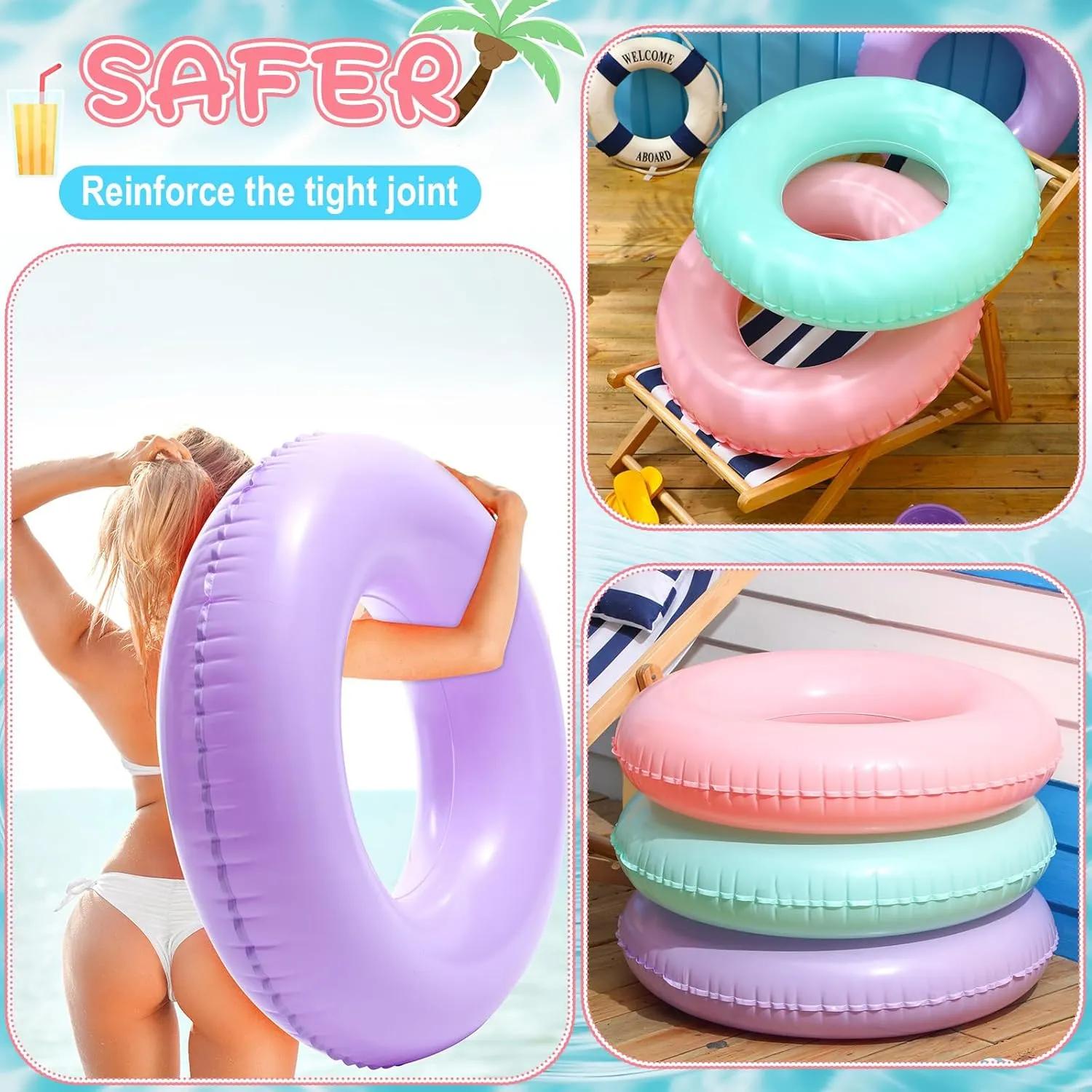 ShinyRelief 3 Pcs Inflatable Pool Floats Swim Rings Macaron Swim Inner Tube for Adults 30'' Summer Beach Swimming Pool Birthday Party Decorations
