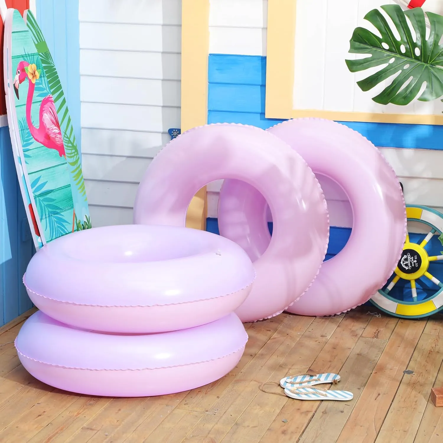 ShinyRelief 4 Pcs Inflatable Pastel Pool Floats 30'' Macaron Swim Inner Tube for Kids Adults Swimming Rings Raft Floats Toys Summer Beach Swimming Pool Bachelorette Party Supplies(Pink,Purple)