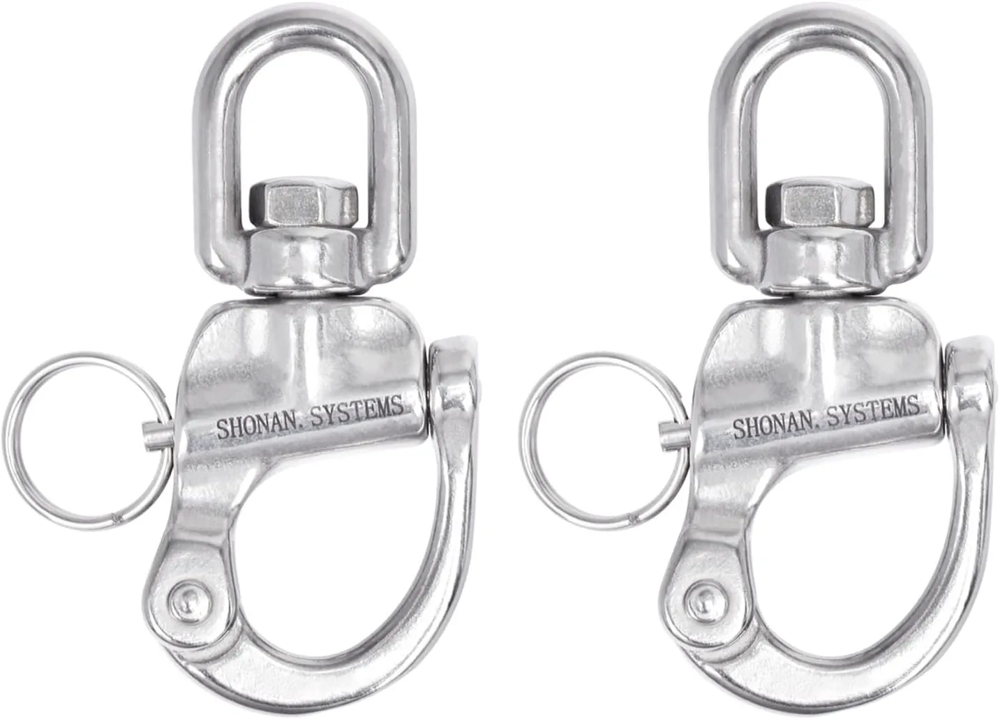 SHONAN Swivel Eye Snap Shackle, Marine Sailboat Shackles, 2 Pack Stainless Steel Swivel Shackles for SCBA Mask Quick Release, Sailing Rigging for Spinnaker Halyard