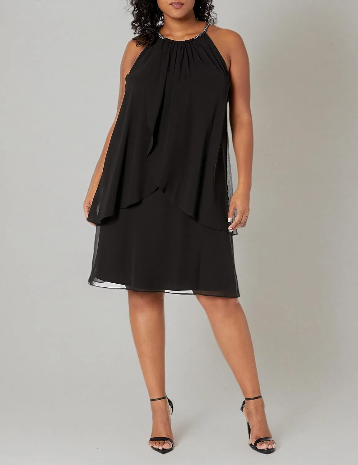 S.L. Fashions Women's Plus Size Split Front Halter Neck Dress