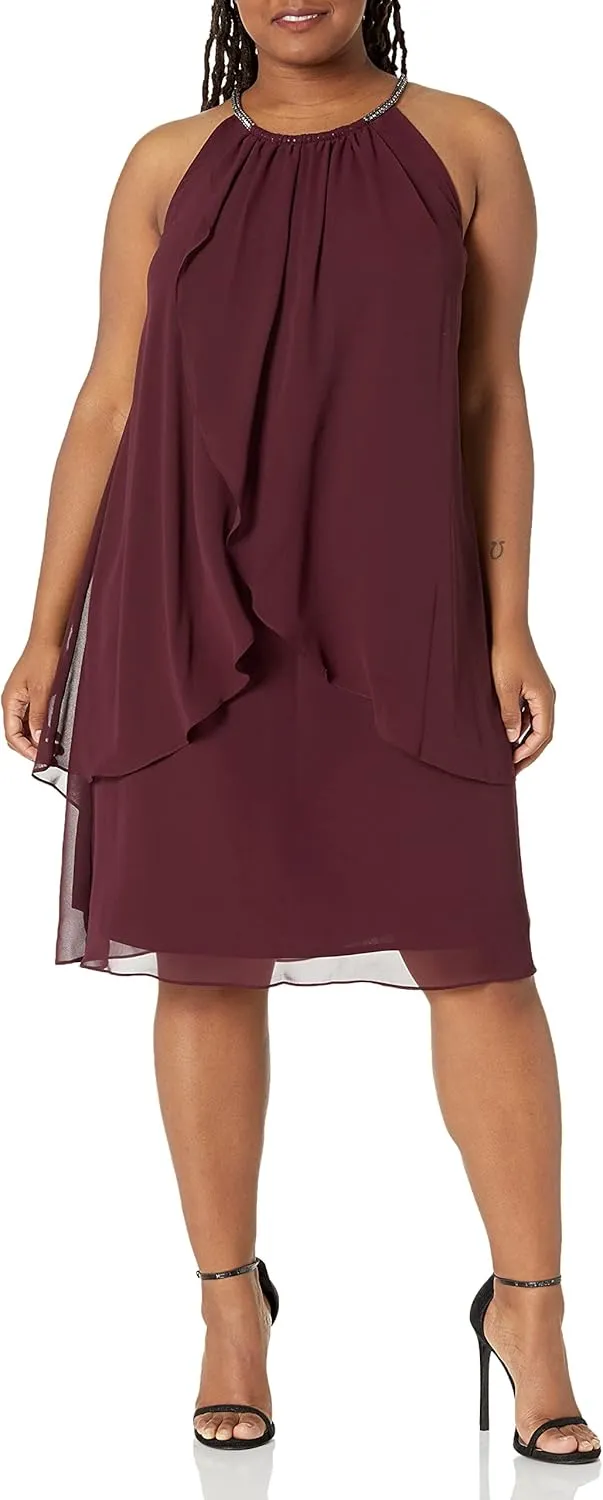 S.L. Fashions Women's Plus Size Split Front Halter Neck Dress