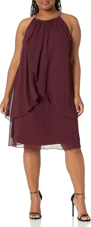 S.L. Fashions Women's Plus Size Split Front Halter Neck Dress
