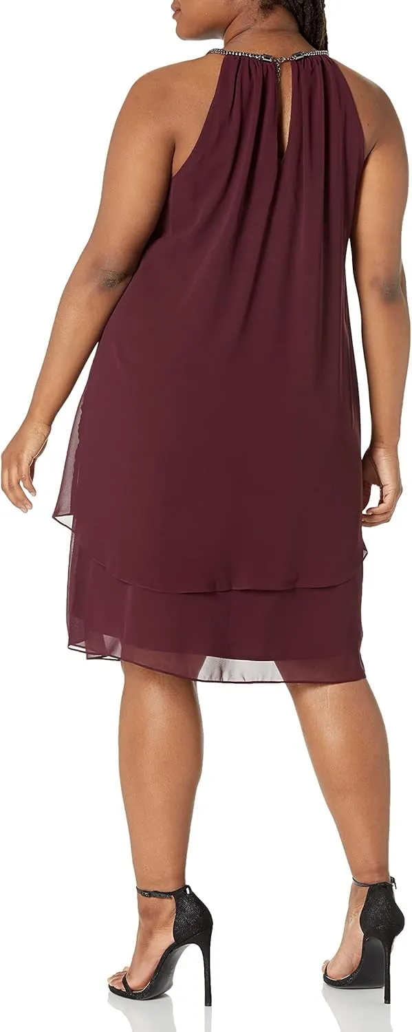 S.L. Fashions Women's Plus Size Split Front Halter Neck Dress
