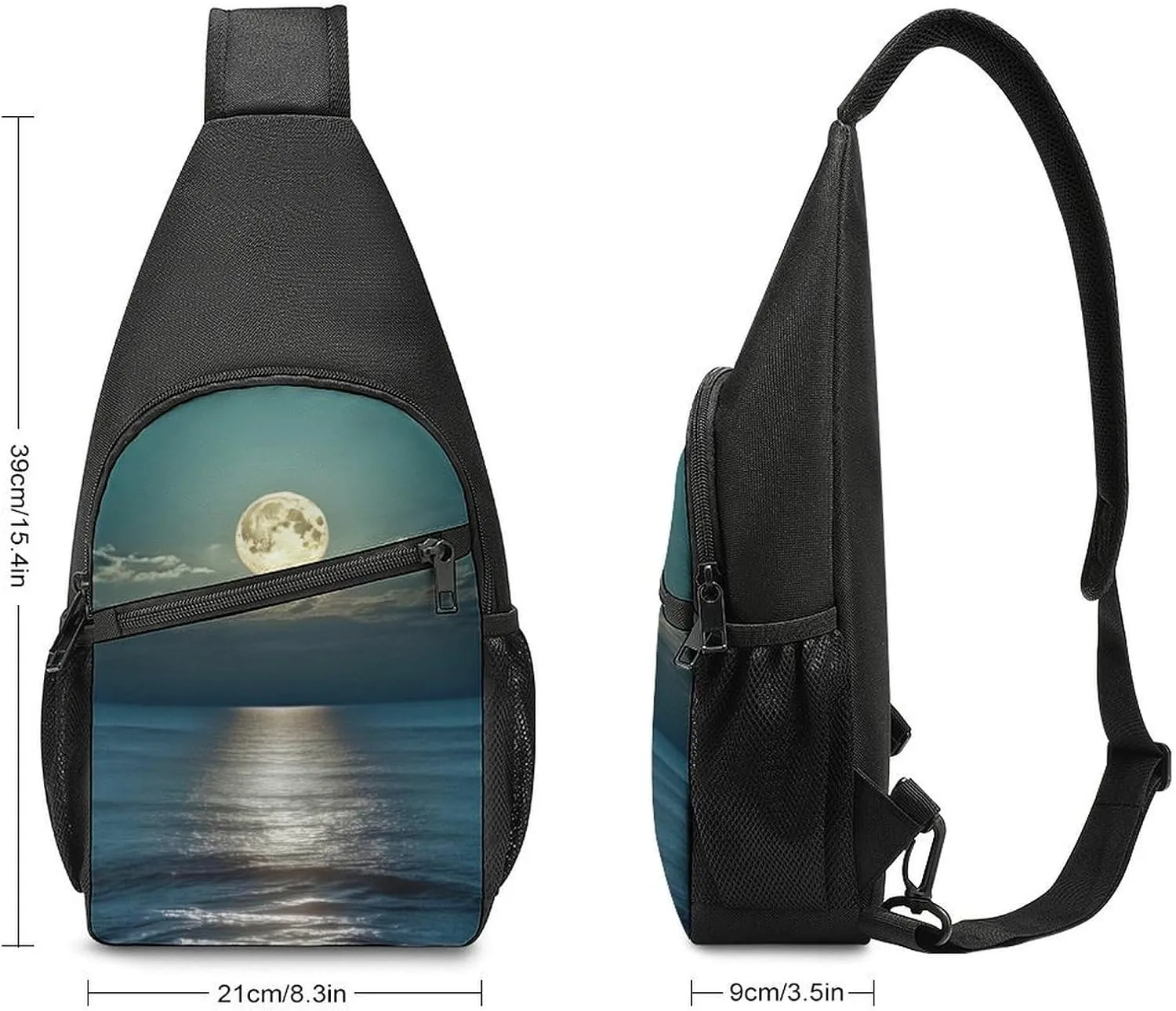 Sling Backpack for Women Men Crossbody Chest Bag Travel Bright Moon at Sea Hippie Daypack Shoulder Bag for Hiking