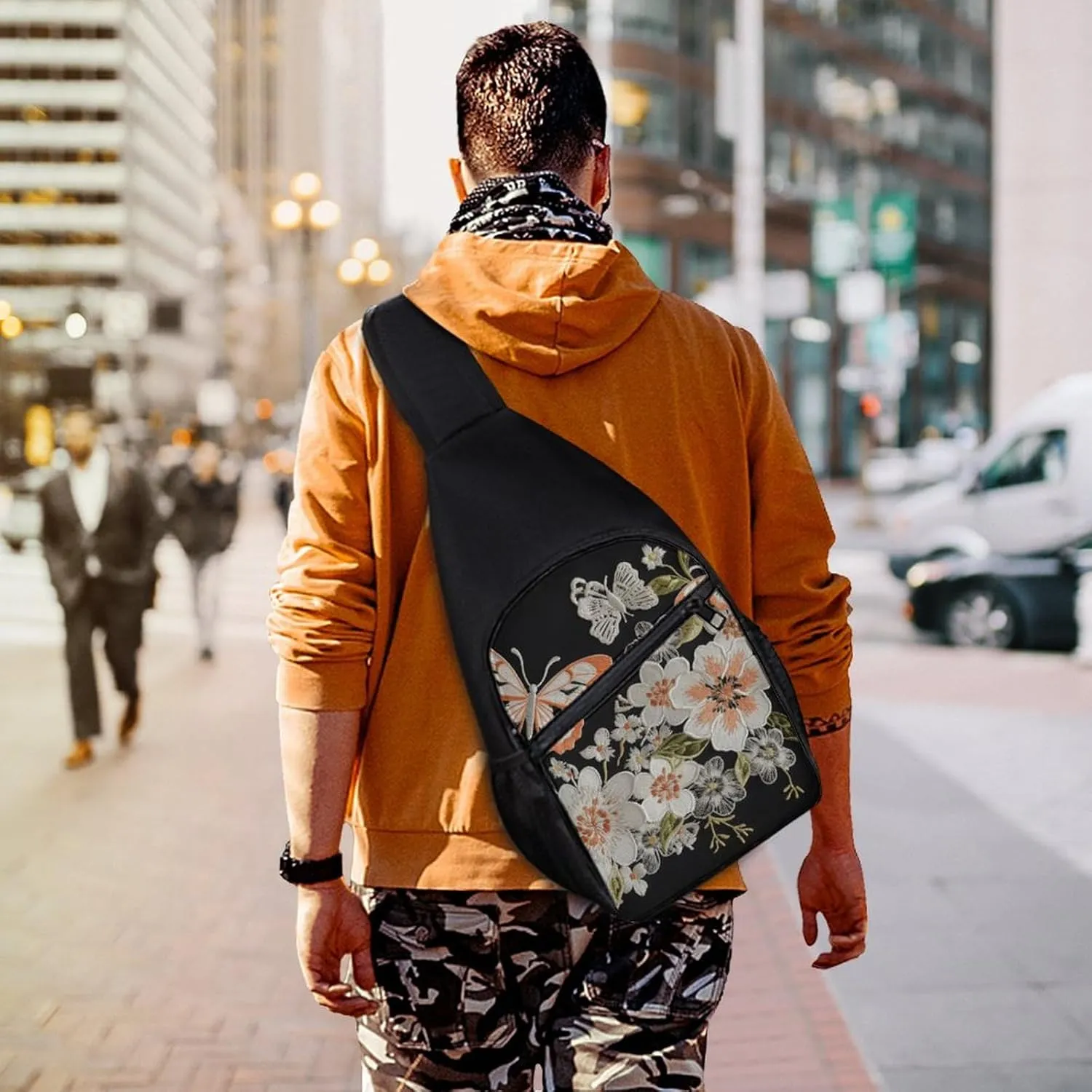 Sling Backpack for Women Men Crossbody Chest Bag Travel Flowers And Butterflie Daypack Shoulder Bag for Hiking