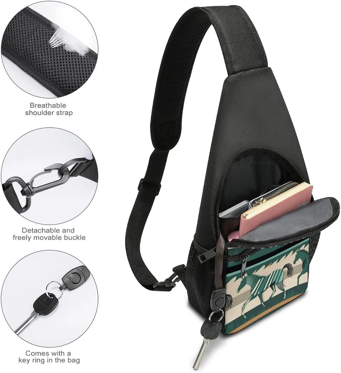 Sling Backpack for Women Men Crossbody Chest Bag Travel Horse Stripes Pattern Daypack Shoulder Bag for Hiking