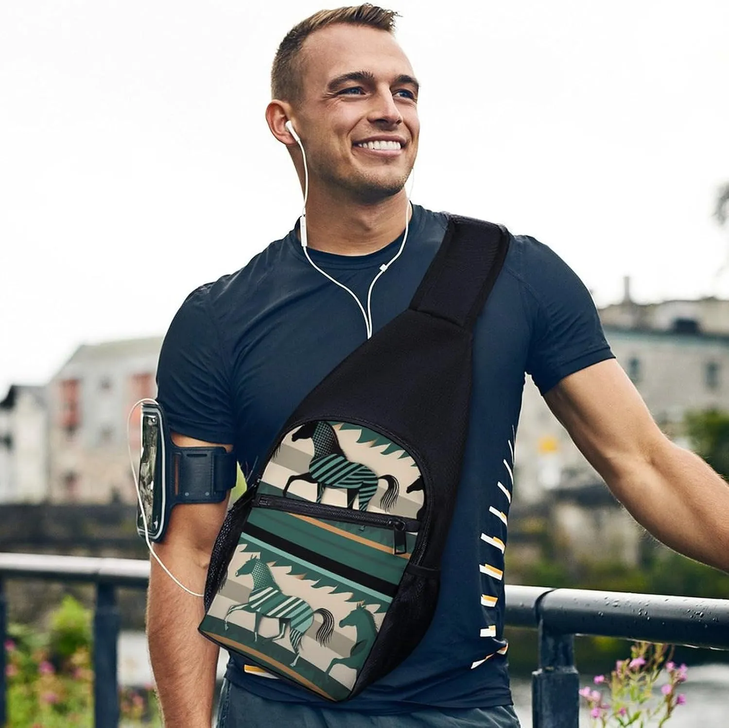 Sling Backpack for Women Men Crossbody Chest Bag Travel Horse Stripes Pattern Daypack Shoulder Bag for Hiking