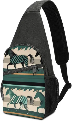 Sling Backpack for Women Men Crossbody Chest Bag Travel Horse Stripes Pattern Daypack Shoulder Bag for Hiking