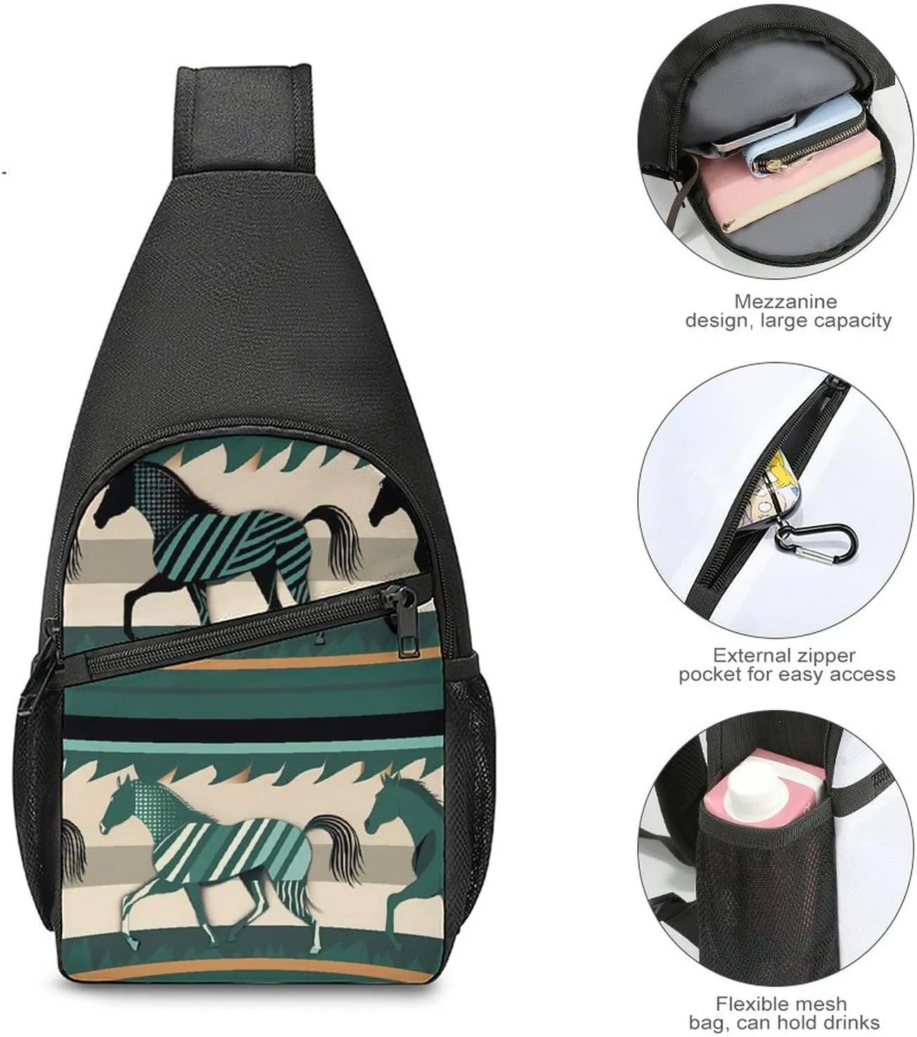 Sling Backpack for Women Men Crossbody Chest Bag Travel Horse Stripes Pattern Daypack Shoulder Bag for Hiking