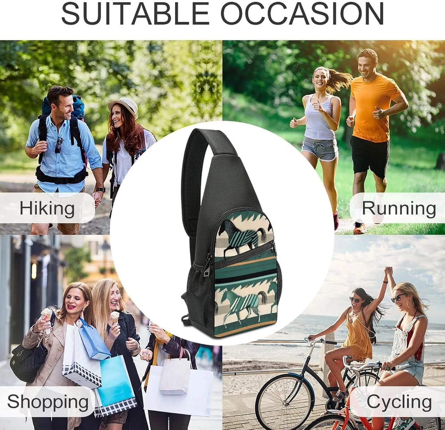 Sling Backpack for Women Men Crossbody Chest Bag Travel Horse Stripes Pattern Daypack Shoulder Bag for Hiking