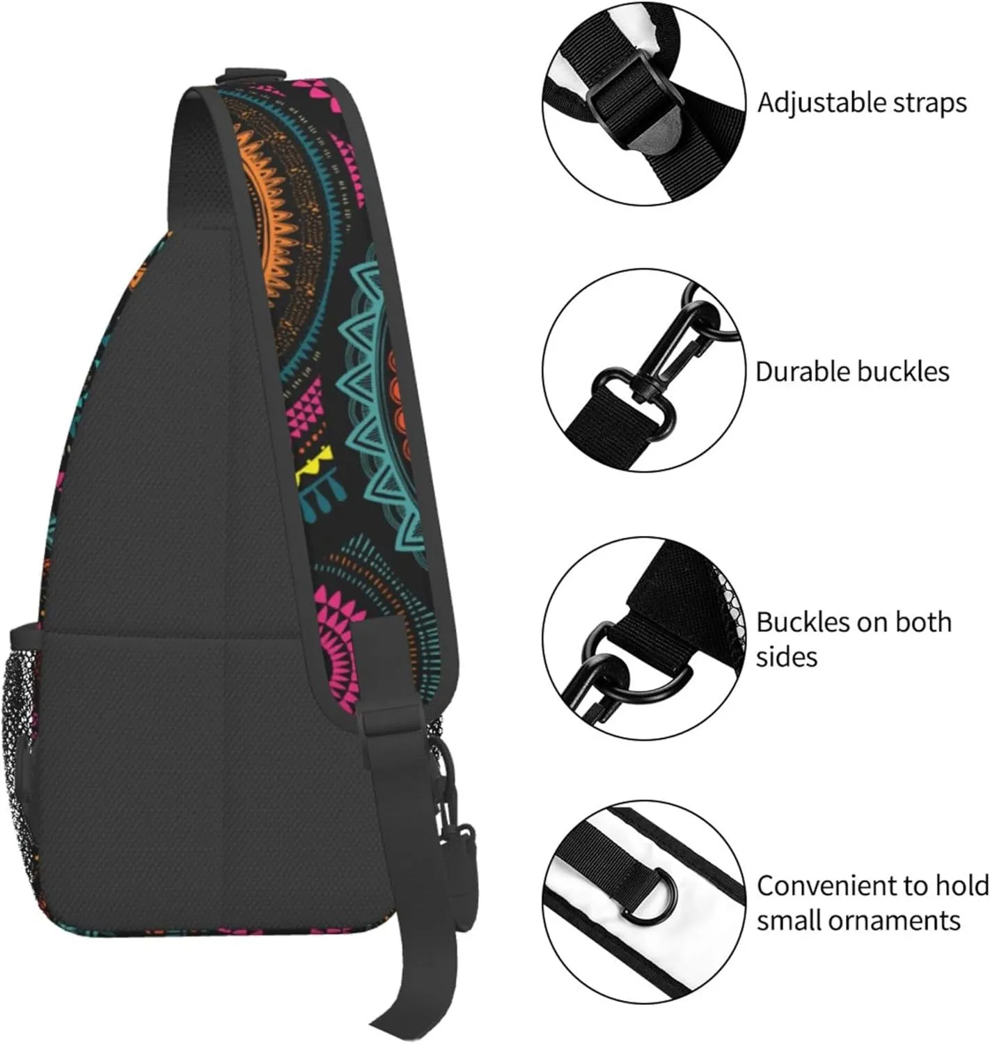 Sling Bag for Men Women, Comfortable Crossbody Backpack Compatible with African Ethnic Round Ornament, Anti-Theft Sling Shoulder Chest Bag Daypack, Fashion Travel Gym Sack Rucksack