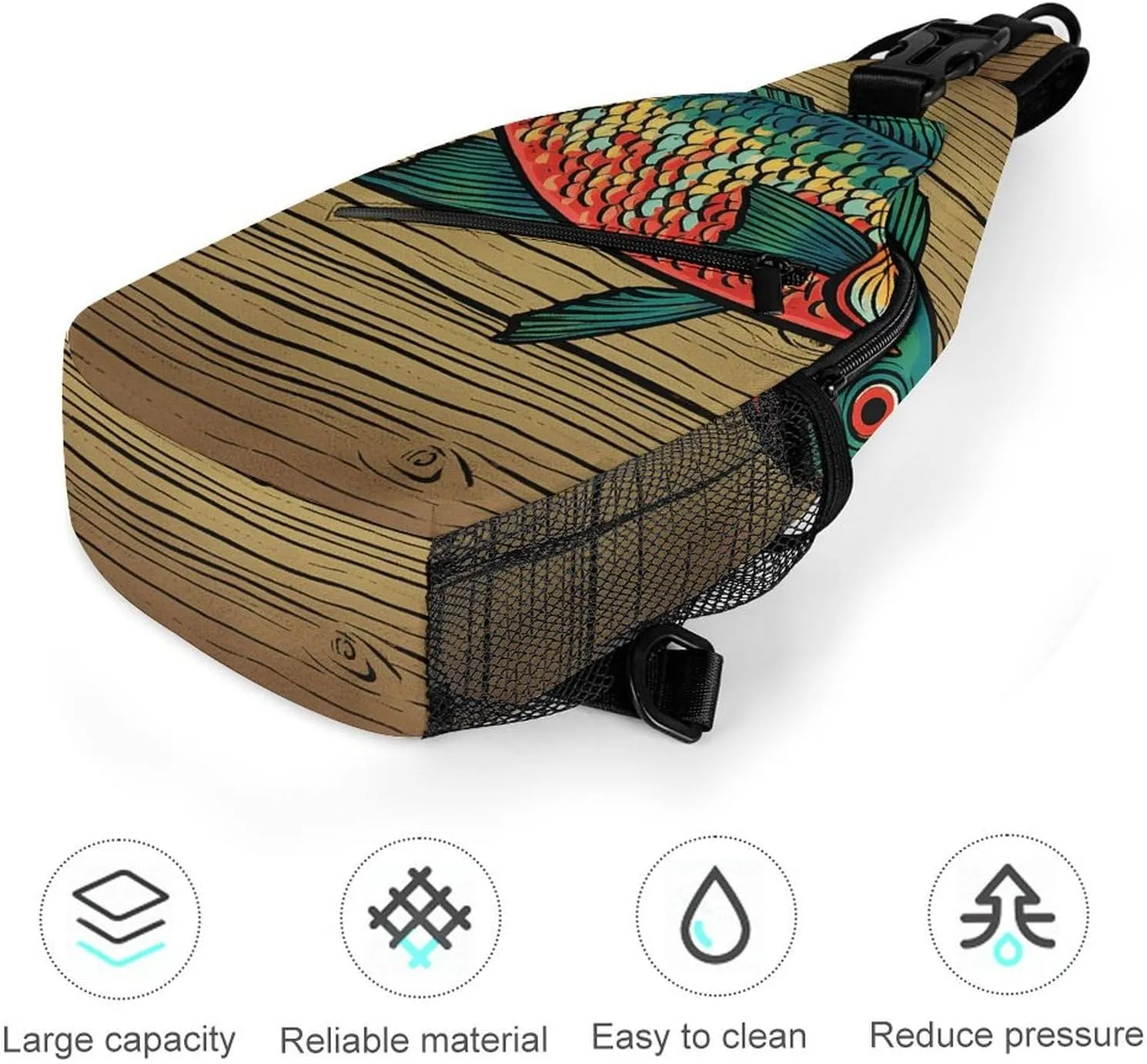 Sling Bag for Women Men Daypack Fish on Wood Chest Bag Crossbody Backpack for Hiking Travel