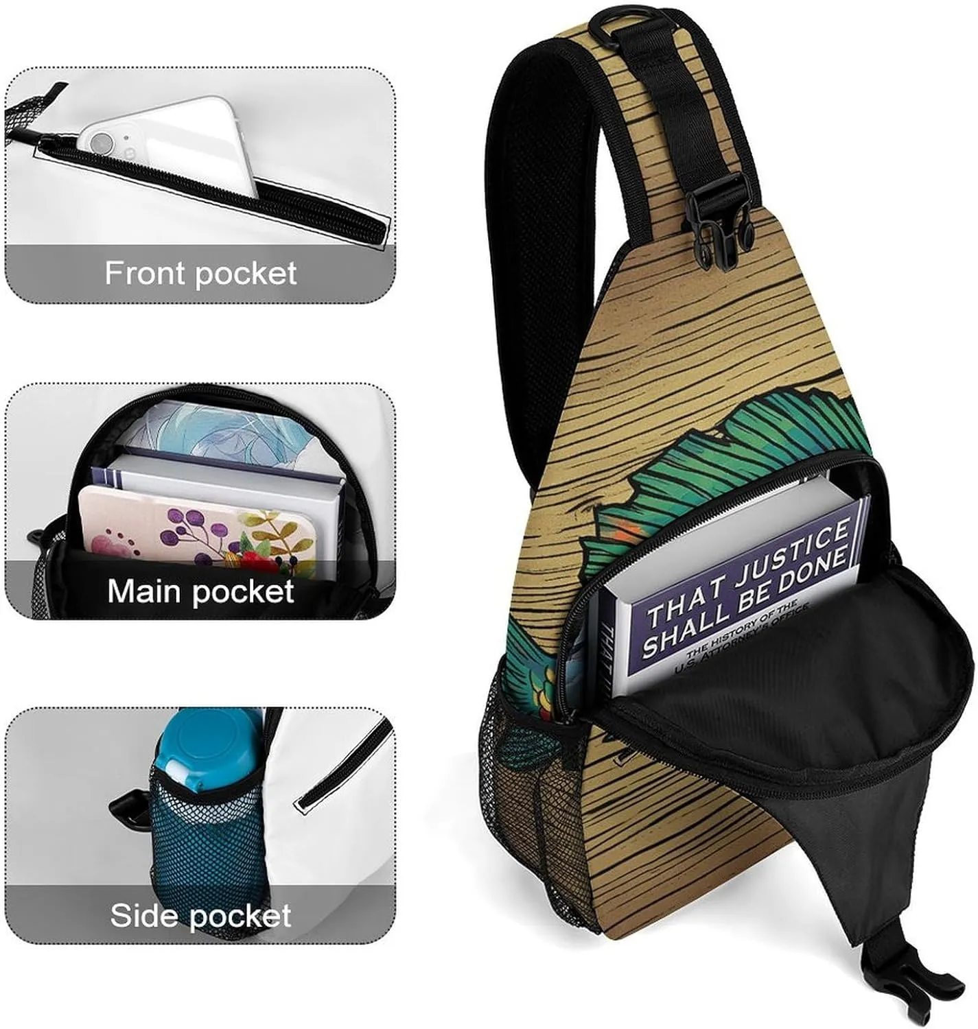 Sling Bag for Women Men Daypack Fish on Wood Chest Bag Crossbody Backpack for Hiking Travel