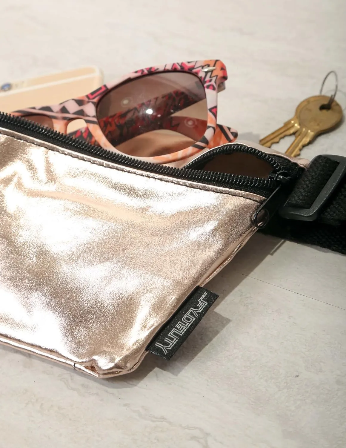 Small Fanny Packs for Women – 80s/90s Slim Bum Bag – Unisex Crossbody Waist Belt Bag for Travel, Festivals, Sports & Daily Use – Waist Belt Bag for Women | Metallic Rose Gold