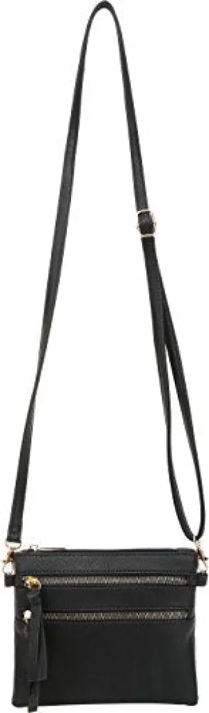 Small Functional Multi Pocket Double Zipper Crossbody Bags With Tassel