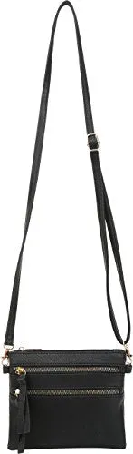 Small Functional Multi Pocket Double Zipper Crossbody Bags With Tassel