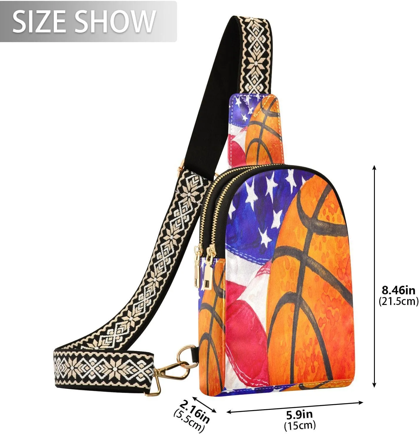 Small Sling Bag for Women Basketball Ball Leather Fanny Pack Crossbody Bag Us American Flag Chest Bag Trendy Fashion Waist Packs for Outdoor Travel Sports Hiking Outfit