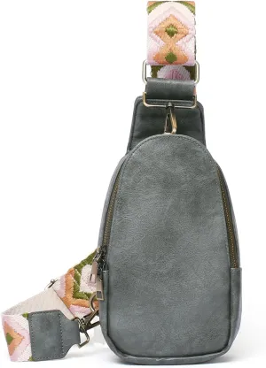 Small Sling Bag for Women Leather Fanny Pack Crossbody Chest Bag with Guitar Strap