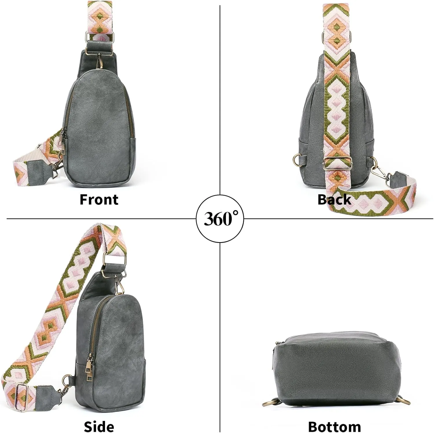 Small Sling Bag for Women Leather Fanny Pack Crossbody Chest Bag with Guitar Strap
