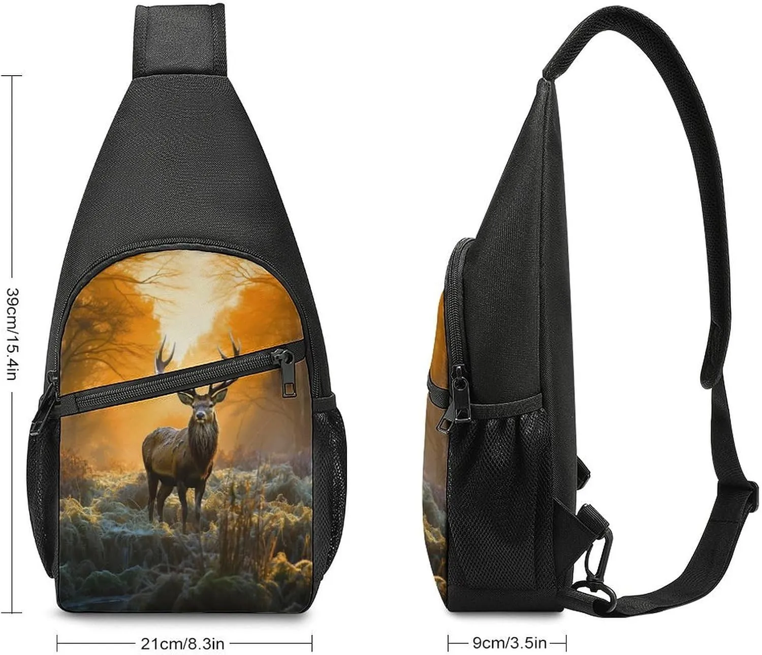 Small Sling Chest Bag Crossbody Bag for Men Women,Deer In Forest Lightweight Gym Daypack for Travel Cycling Hiking