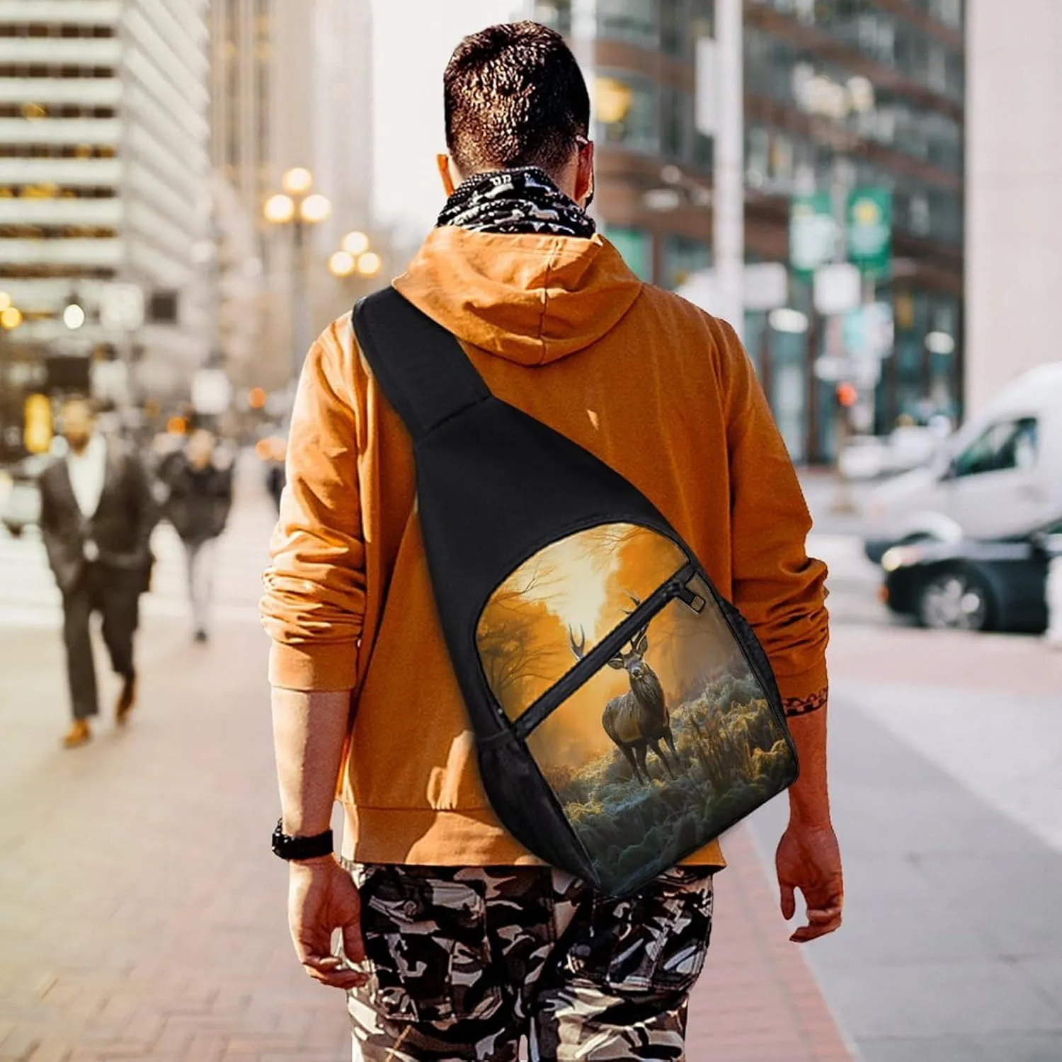 Small Sling Chest Bag Crossbody Bag for Men Women,Deer In Forest Lightweight Gym Daypack for Travel Cycling Hiking