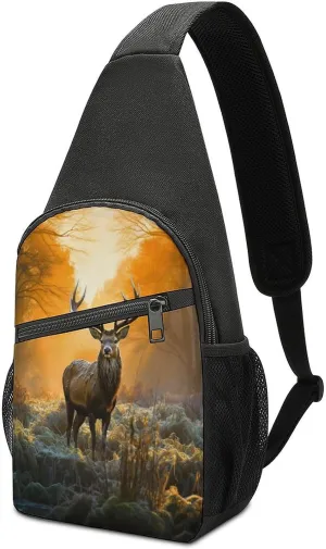 Small Sling Chest Bag Crossbody Bag for Men Women,Deer In Forest Lightweight Gym Daypack for Travel Cycling Hiking