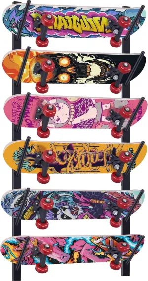 Snowboard Rack-6-Tier Skateboard Wall Mount & Skateboard Rack –Snowboard Wall Mount – Space-Saving Multi-Functional Storage Solution-Black