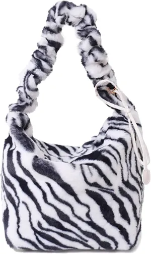 Soft Plush Shoulder Bag for Women Leopard Zebra Print Handbag Cute Fuzzy Crossbody Bag Furry Top Handle Bag