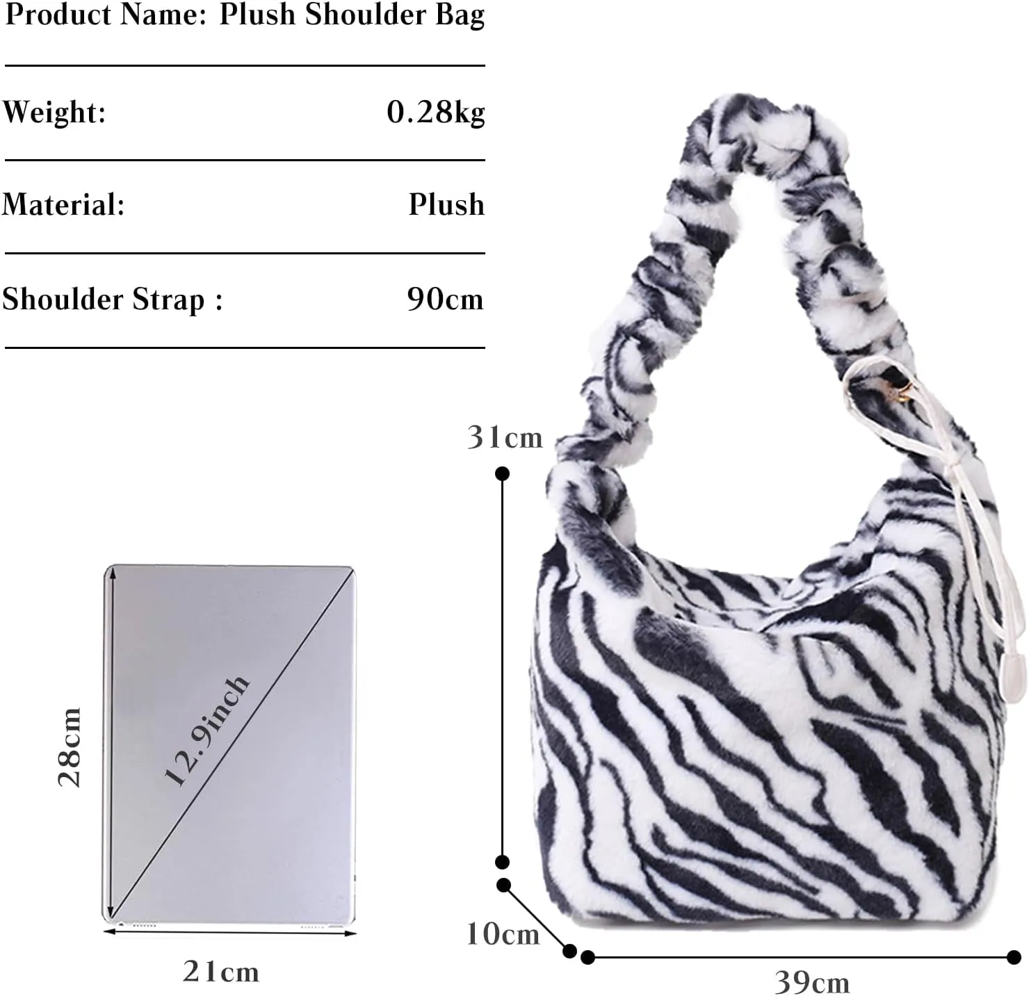 Soft Plush Shoulder Bag for Women Leopard Zebra Print Handbag Cute Fuzzy Crossbody Bag Furry Top Handle Bag