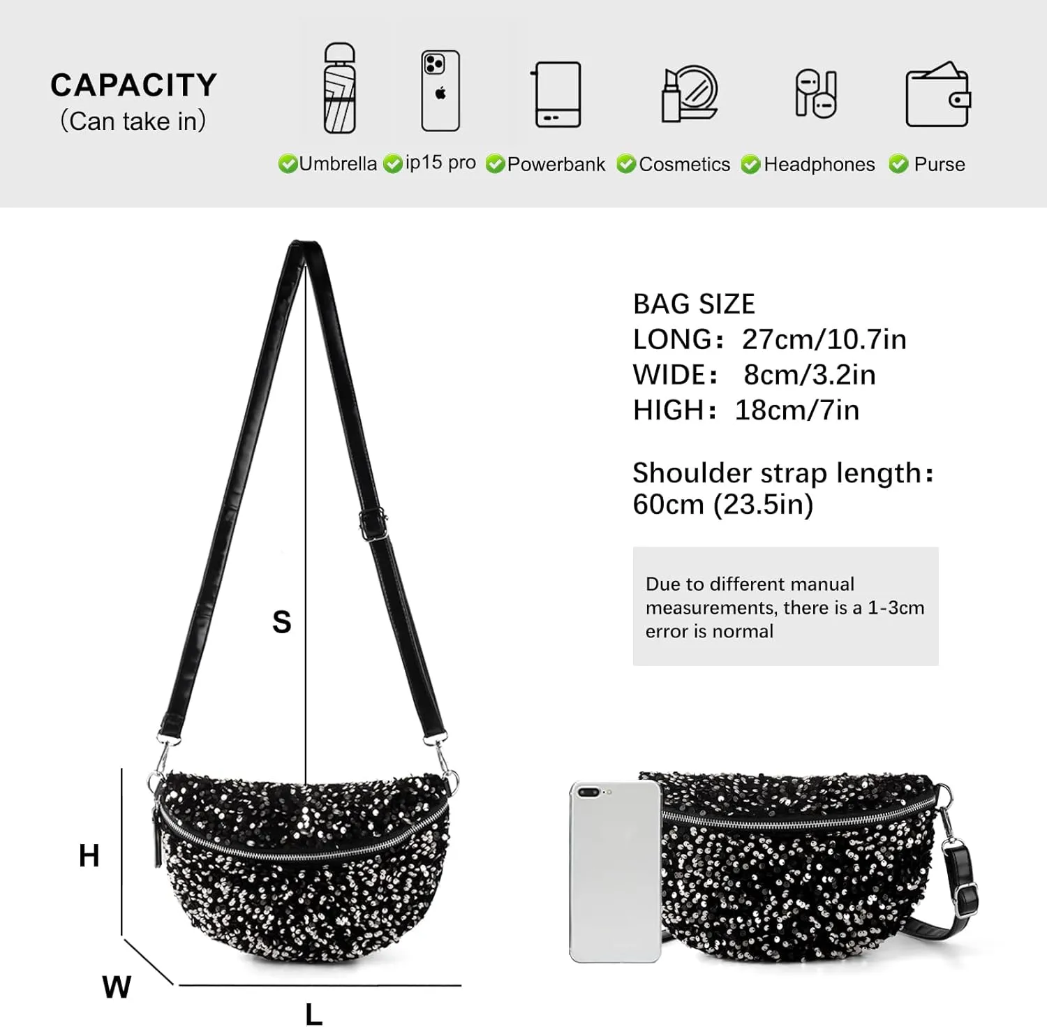 Sparkly Sequin Fanny Packs Glitter Waist Packs with Adjustable Strap for Women Girls Unisex