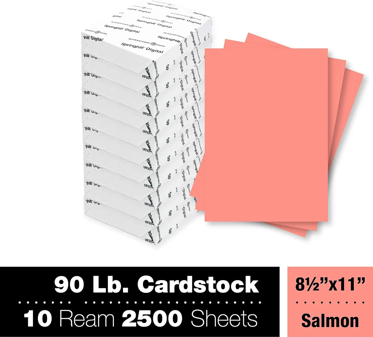 Springhill 8.5” x 11” Salmon Colored Cardstock Paper, 90lb, 163gsm, 2,500 Sheets (10 Reams) – Premium Lightweight Cardstock, Printer Paper with Smooth Finish for Cards, Flyers, Scrapbooking & More