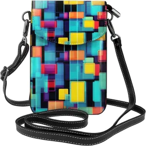 Square Geometry Diagram Zippered Crossbody Bag, Women'S Shoulder Bag With Card Slot, Removable Shoulder Strap, 7.6 X 4.9 In., Black