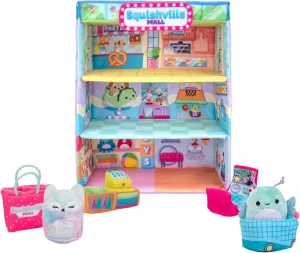 Squishville by Squishmallows SQM0158 Mall-Two 2” Mini-Squishmallow Plush Characters, Themed Play Scene, Plus 4 Accessories Bag, Shopping Cart, Cash Register, Arcade Machine, Multi