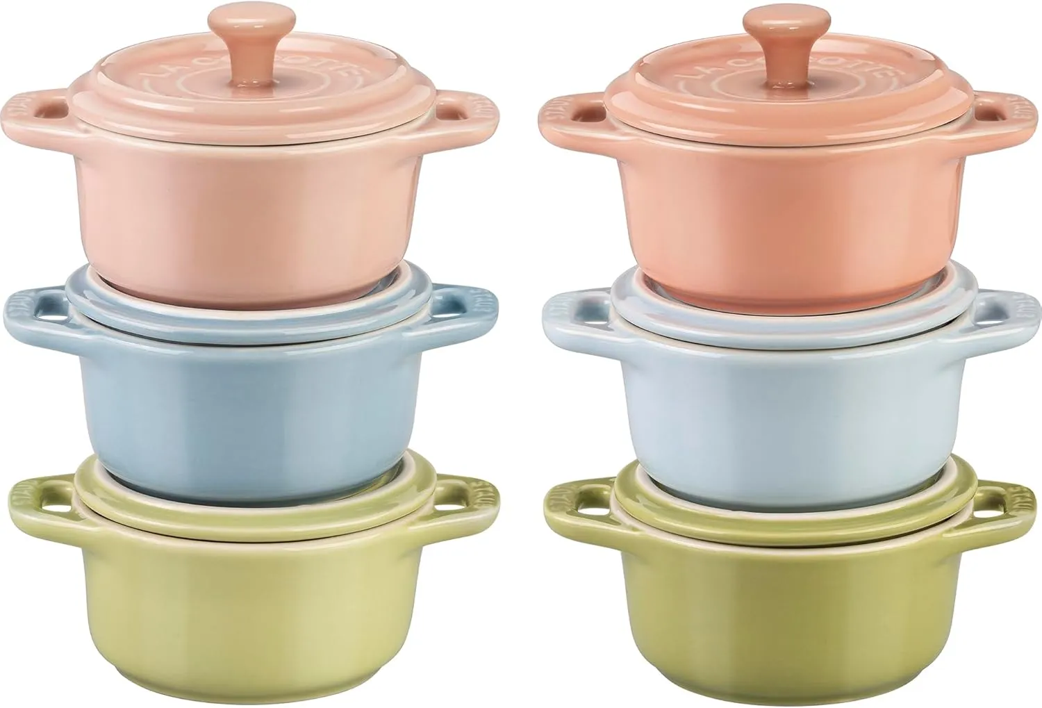 STAUB Stoneware Ceramic 6-pc Mini Round Cocotte Set-Macaron Pastel Colors