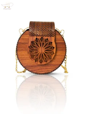 Stenciled Reddish Wooden Cross Body Bag