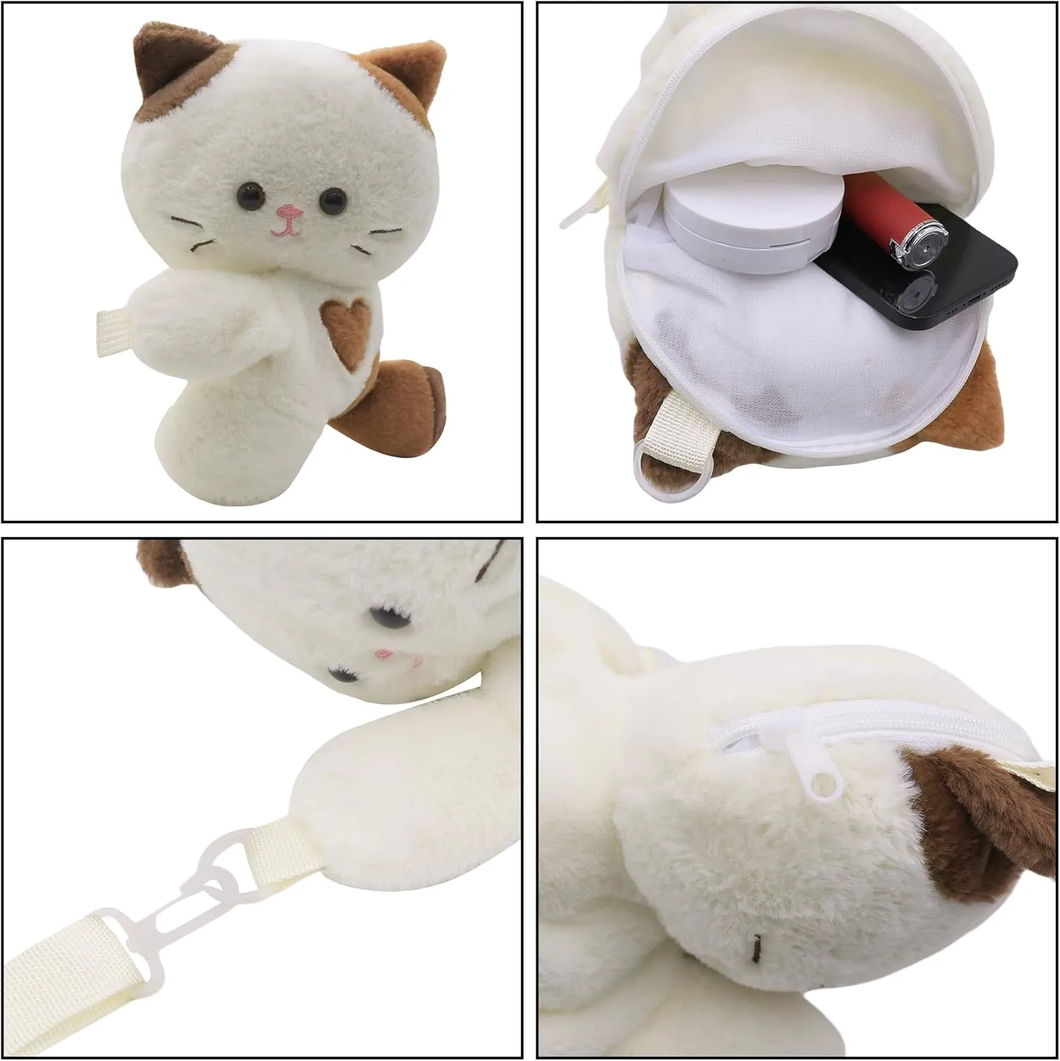 Stuffed Animal Crossbody Bag for Girls Women Stuffed Cat Purse Kawaii Plush Kitty Purse Kitty Sling Bag Shoulder Bag